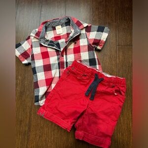 Gymboree American Cutie Gingham Button Up Shirt and Cuff Pull on Shorts